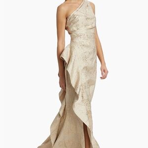 Chic One-Shoulder Gold Evening Dress